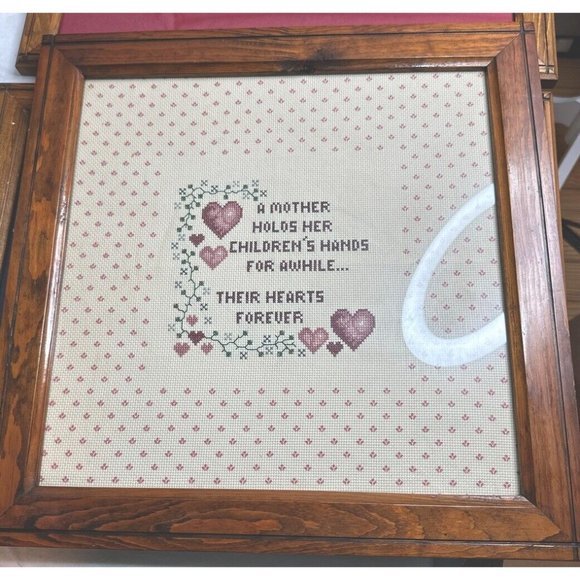 Framed Cross Stitch Mother Holds Her Children Hands for A While Their Hearts - Picture 2 of 6
